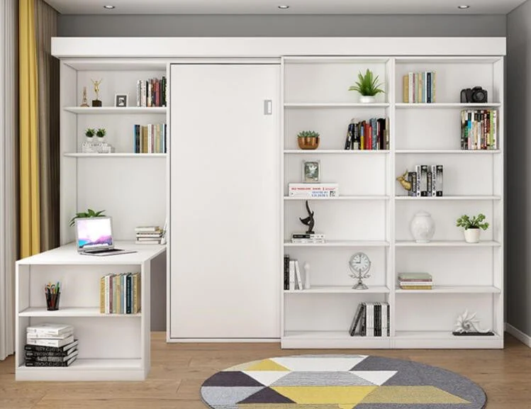 Klappbett mit Bücherregal und Kleiderschrank und klappbarem Schreibtisch