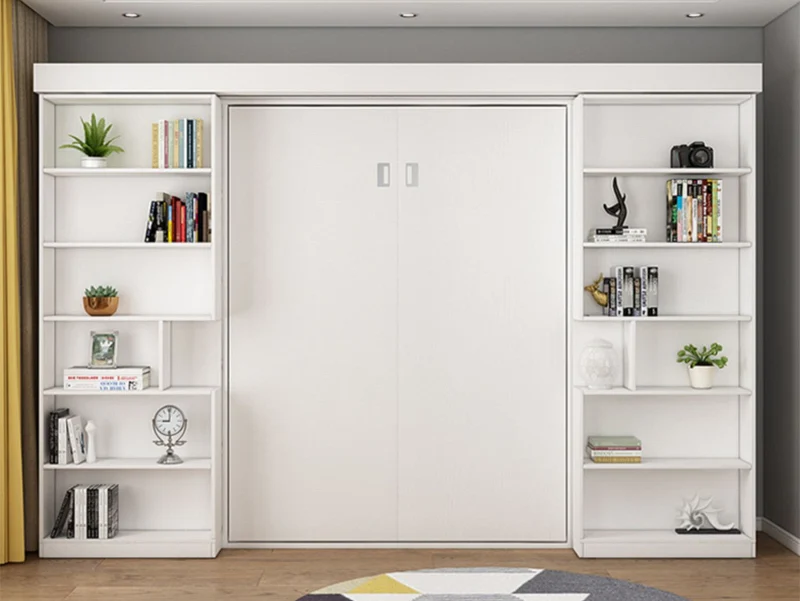 Klappbett mit Bücherregal und Kleiderschrank und klappbarem Schreibtisch