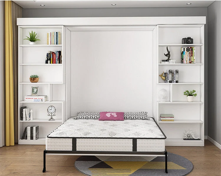 Klappbett mit Bücherregal und Kleiderschrank und klappbarem Schreibtisch
