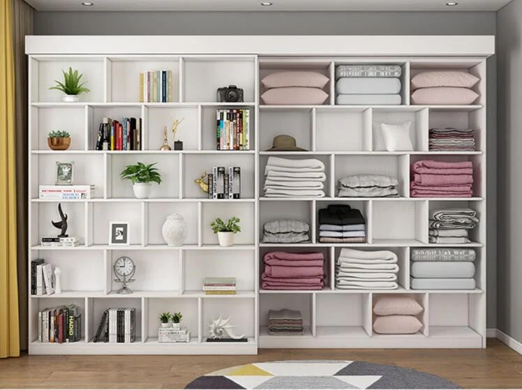 Klappbett mit Bücherregal und Kleiderschrank und klappbarem Schreibtisch