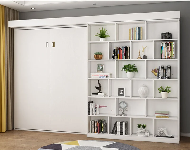 Klappbett mit Bücherregal und Kleiderschrank und klappbarem Schreibtisch