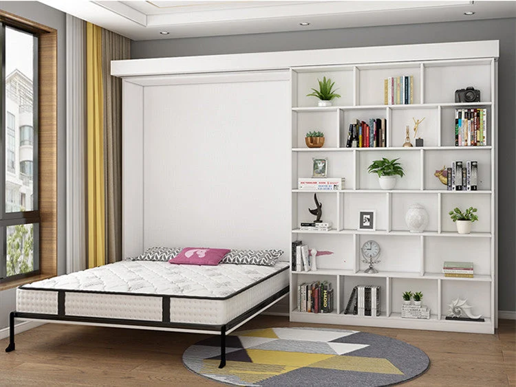 Klappbett mit Bücherregal und Kleiderschrank und klappbarem Schreibtisch