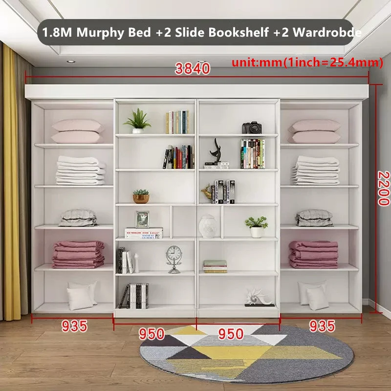 Klappbett mit Bücherregal und Kleiderschrank und klappbarem Schreibtisch