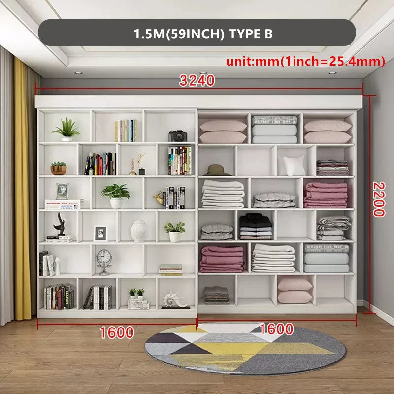 Klappbett mit Bücherregal und Kleiderschrank und klappbarem Schreibtisch