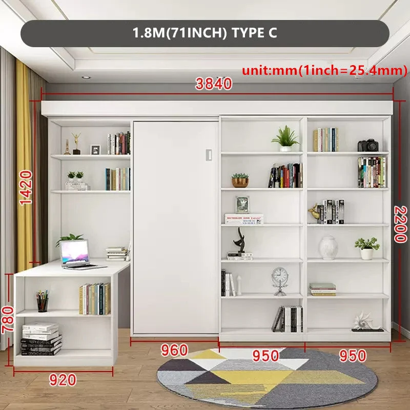 Klappbett mit Bücherregal und Kleiderschrank und klappbarem Schreibtisch