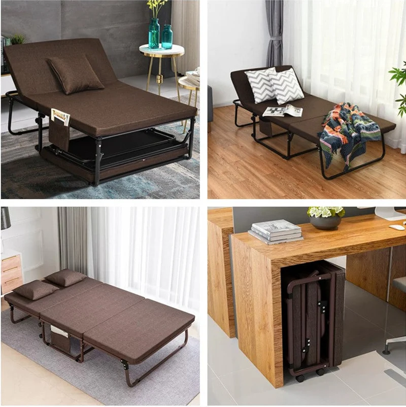 Tragbares faltbares Gästebett mit verstellbarer 6-Position und seitlicher Aufbewahrungstasche (Braun, 78" LX 35" W)
