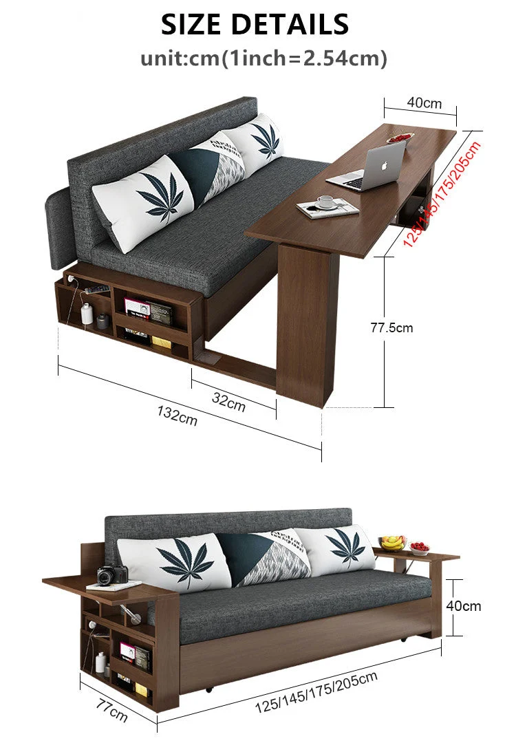 Platzsparendes Multifunktions-Schlafsofa mit klappbarem Schreibtisch