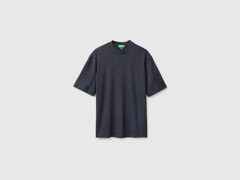 Geripptes Stretch-Baumwoll-T-Shirt