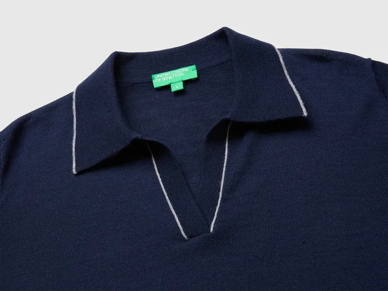 Gestricktes Poloshirt aus reiner Merinowolle