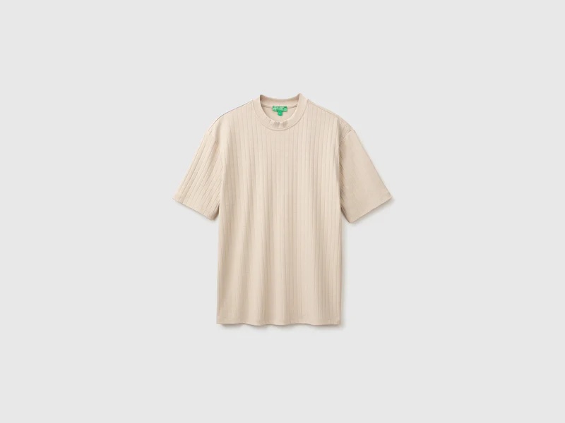 Geripptes Stretch-Baumwoll-T-Shirt