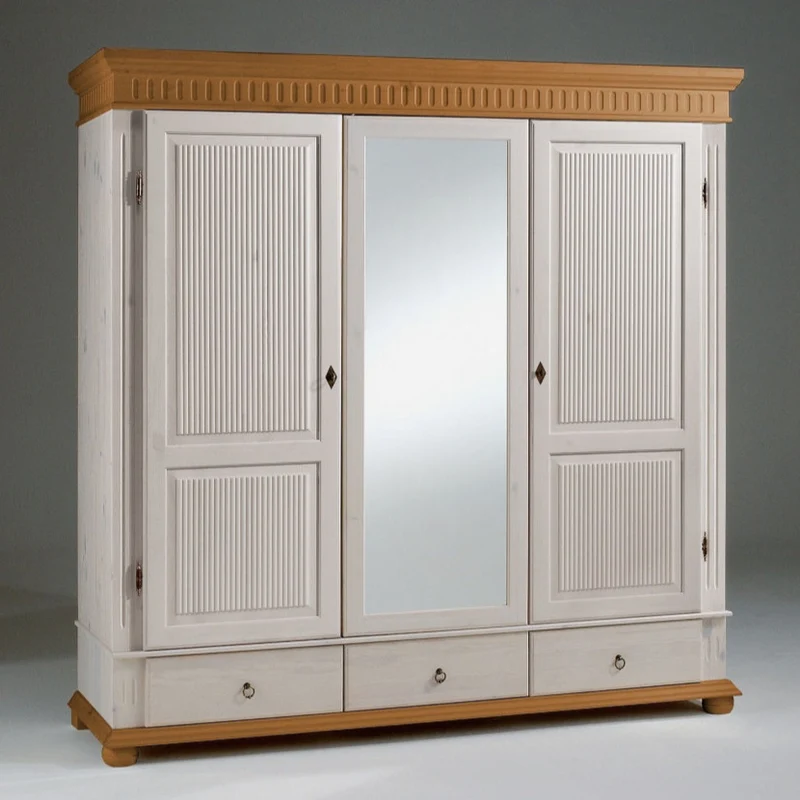 Kleiderschrank 3 trg. mit Spiegel Kiefer massiv - Helsinki