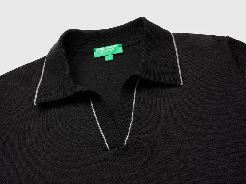 Gestricktes Poloshirt aus reiner Merinowolle