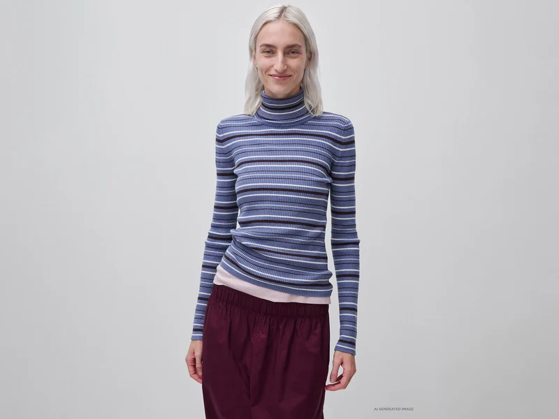 Rollkragenpullover aus einem Seiden-Woll-Gemisch mit Rippmuster