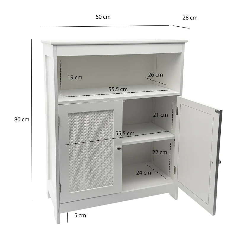Badschrank Wohnling Weiß mit Wiener Geflecht, Türen & Ablage