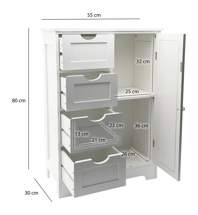 Badschrank mit Wiener Geflecht, 55x80 cm, Weiß von Wohnling