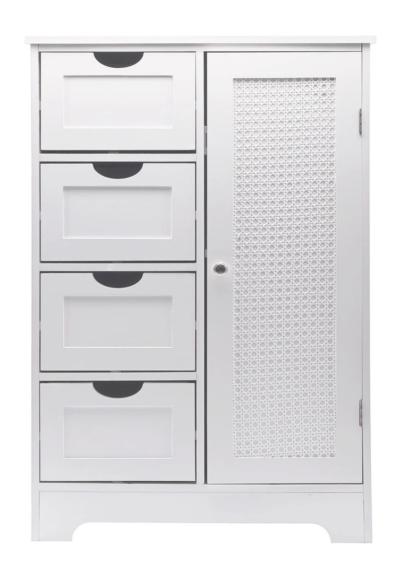 Badschrank mit Wiener Geflecht, 55x80 cm, Weiß von Wohnling