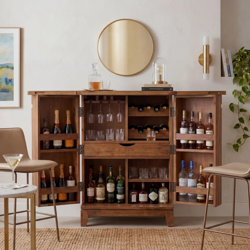 Wohnling Hausbar Sheesham Massivholz mit Weinregal, 65 cm