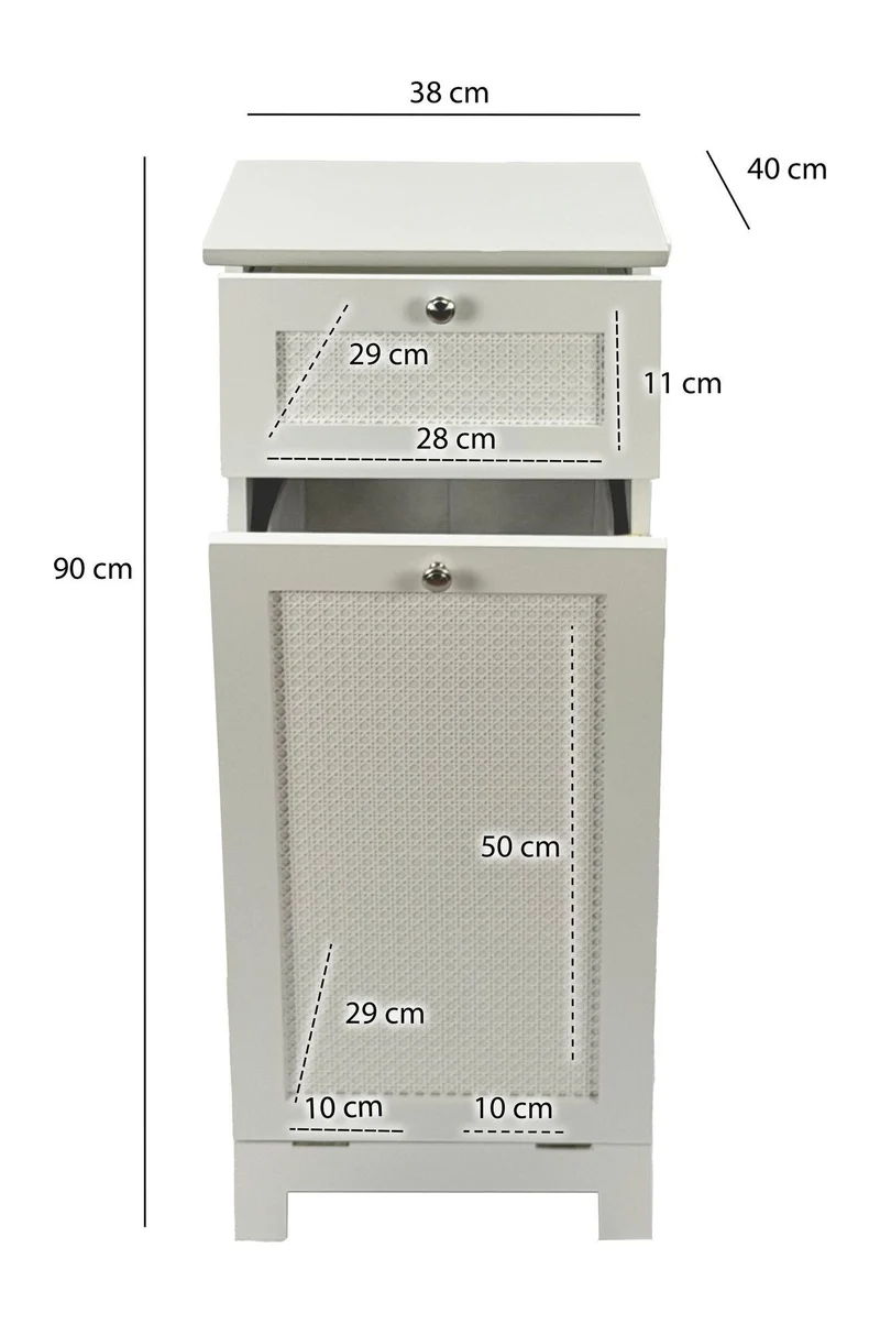 Badschrank Wäscheschrank Weiß mit Wiener Geflecht, Klapptür &