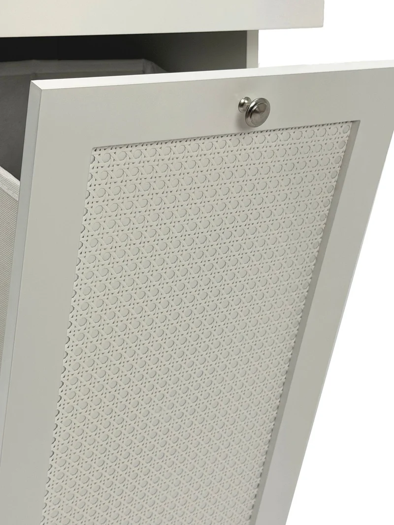 Badschrank Wäscheschrank Weiß mit Wiener Geflecht, Klapptür &