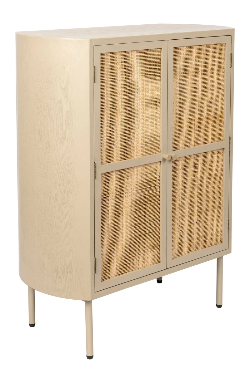 Schrank Amaya im Japandi-Stil, Beige mit geflochtenen Rattantüren