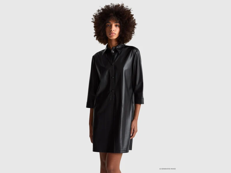 Kleid mit Kragen aus beschichtetem Stoff