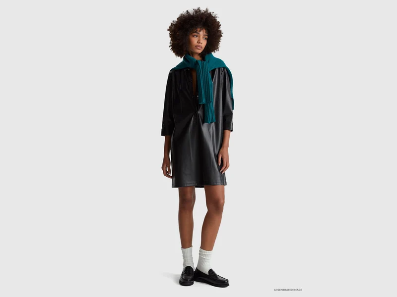 Kleid mit Kragen aus beschichtetem Stoff