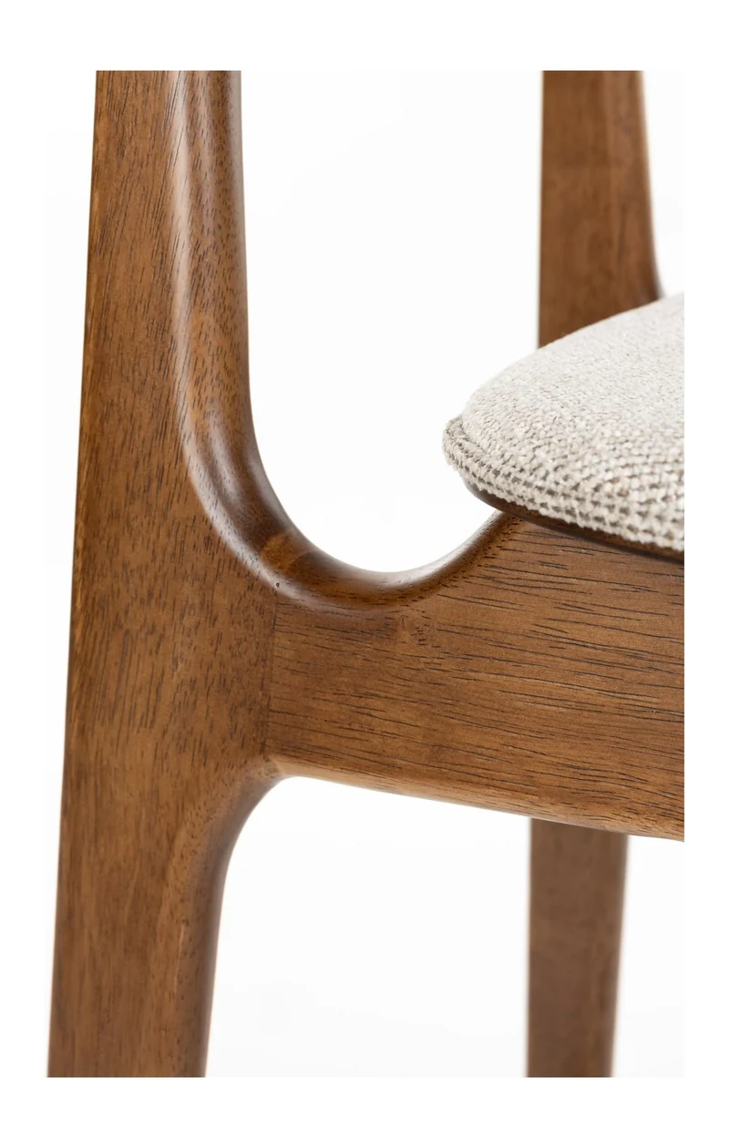 Barhocker Marais 2er-Set aus Gummibaumholz mit beigem Bezug, Dutchbone