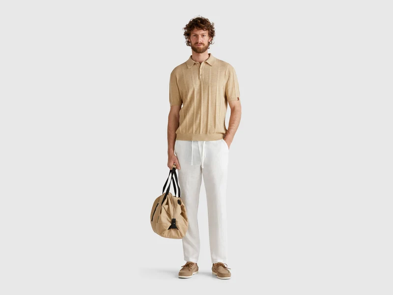 Gestricktes Poloshirt aus Leinenmischung