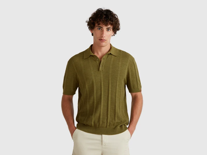 Gestricktes Poloshirt aus Leinenmischung