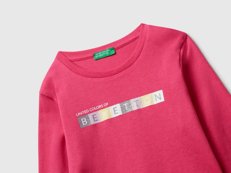 Baumwoll-T-Shirt mit Glitzer-Logo