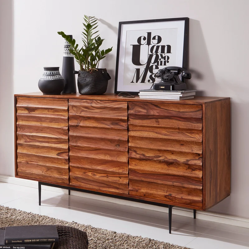 Sideboard WL5.635 Sheesham Massivholz 150x81x41cm Landhaus 3 Türen