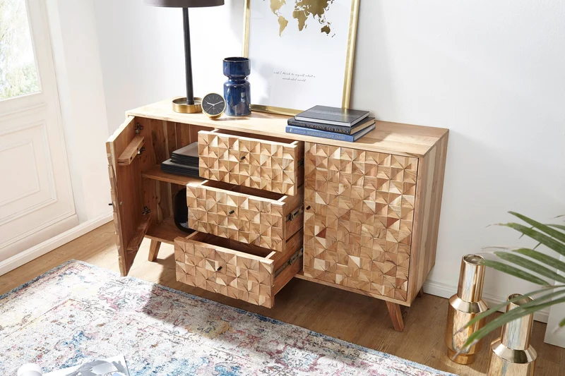Sideboard REWA 140x78,5x40cm Akazie Massivholz Landhaus Braun