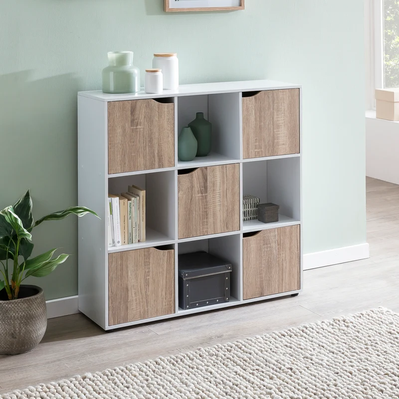 Sideboard MASSA Bücherregal 9 Fächer Sonoma 5 Türen Raumteiler Modern