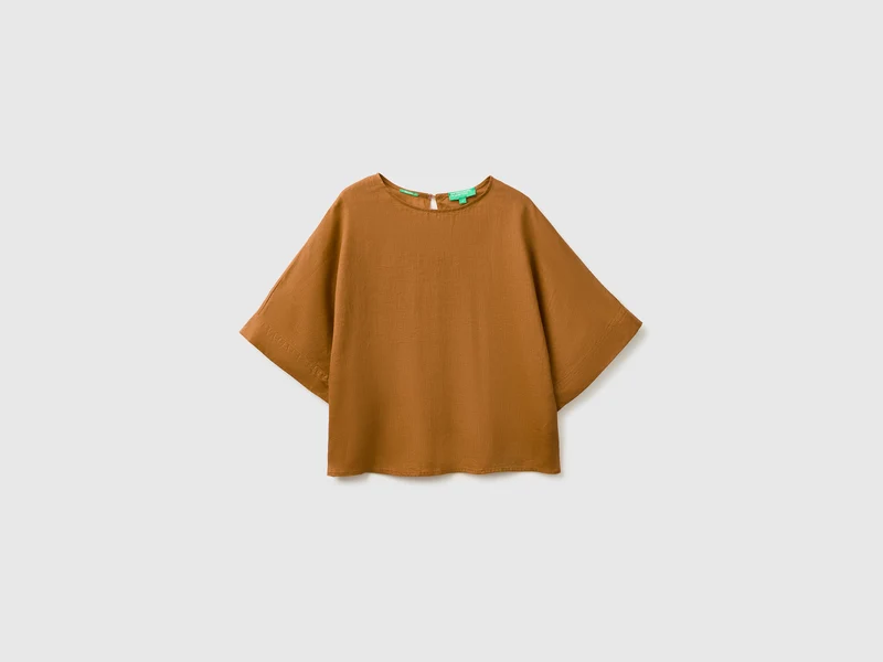 Bluse mit Rundhalsausschnitt aus reinem Leinen