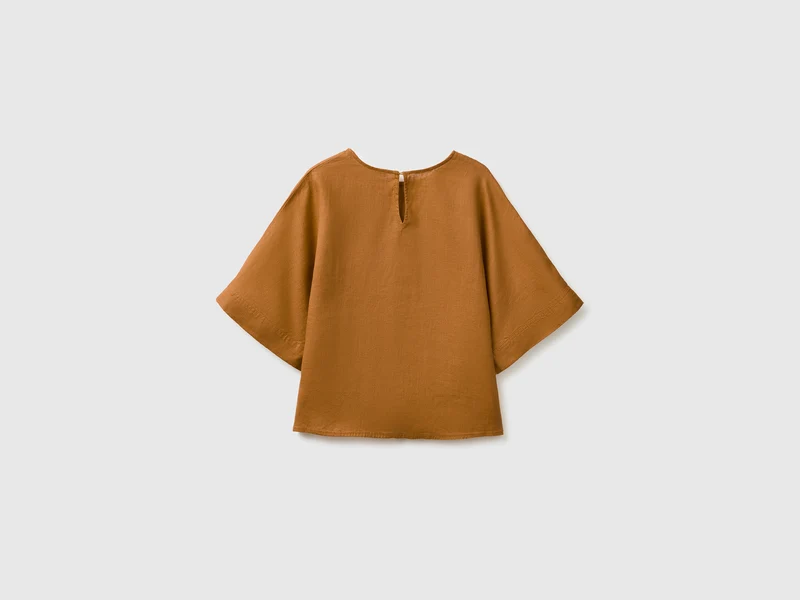 Bluse mit Rundhalsausschnitt aus reinem Leinen