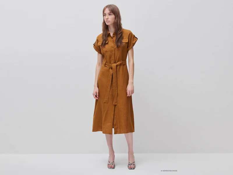 Midi-Hemdkleid aus reinem Leinen