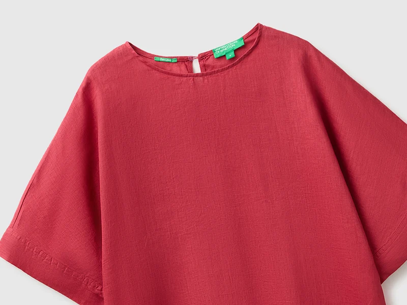 Bluse mit Rundhalsausschnitt aus reinem Leinen