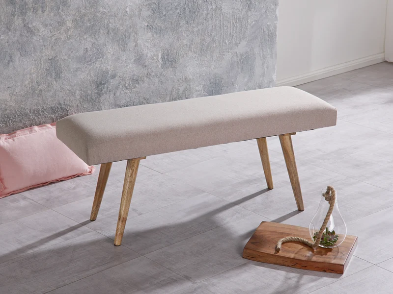 Sitzbank Retro 117x51x38cm Massivholz Beige Braun Polsterbank Flur