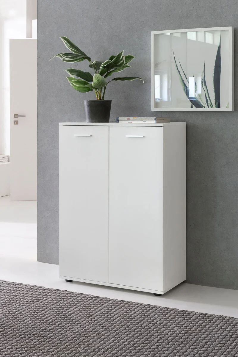 Kommode 2 Türen 71x104x35cm Holz Weiß modern Flurschrank matt