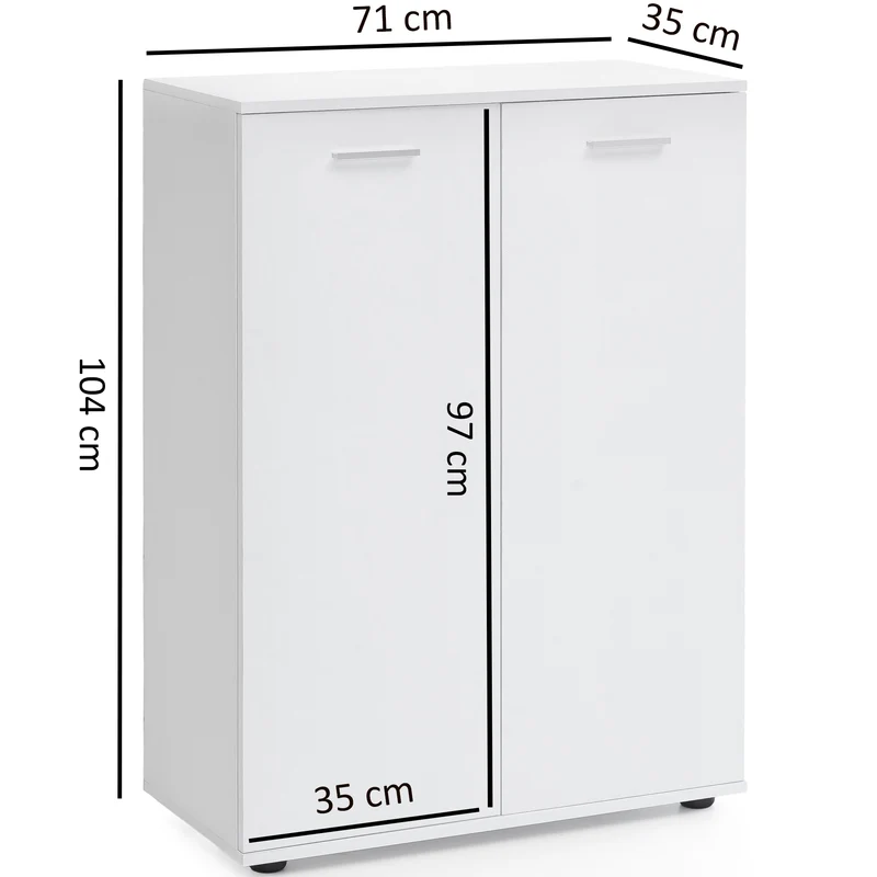 Kommode 2 Türen 71x104x35cm Holz Weiß modern Flurschrank matt