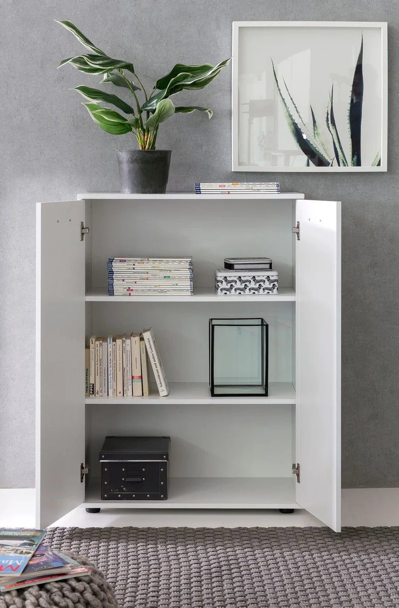Kommode 2 Türen 71x104x35cm Holz Weiß modern Flurschrank matt