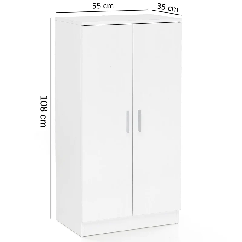 Schuhschrank 2 Türen Weiß 55x108x35cm Holz Dielenschrank Garderobe