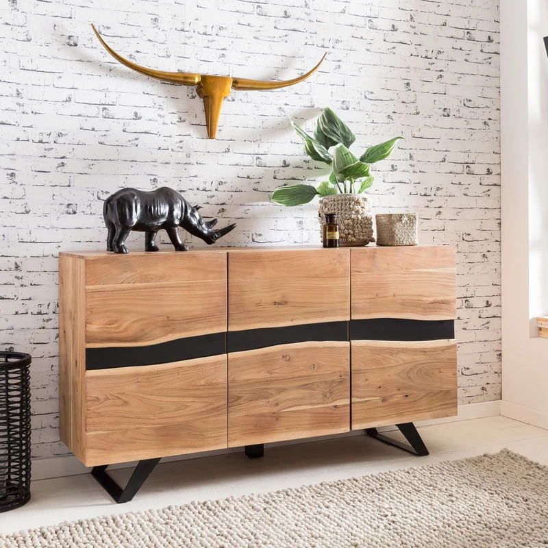 Sideboard Akazie Massivholz Baumkante Landhaus 3 Türen 148x85x43cm