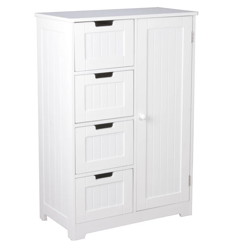 Badschrank Landhaus MDF 56x83x30cm weiß 4 Schubladen 1 Tür