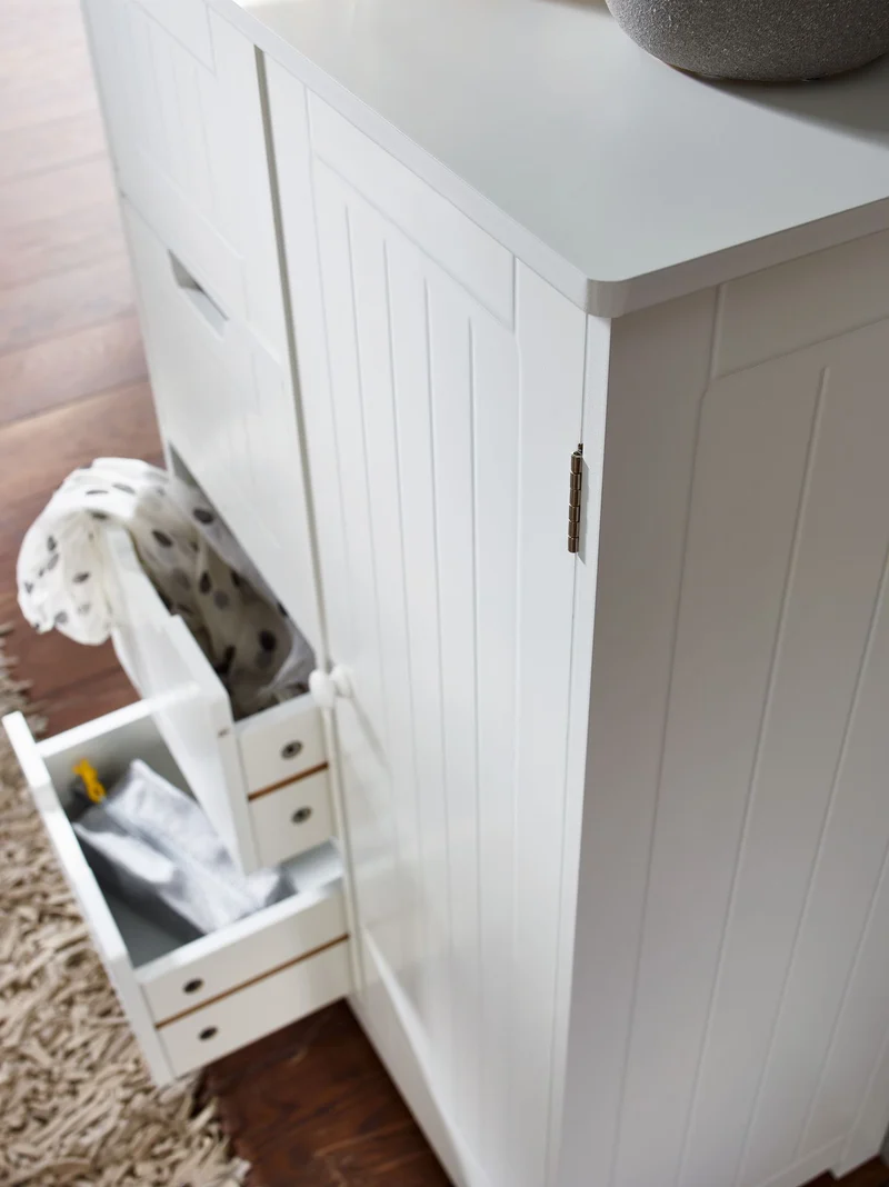 Badschrank Landhaus MDF 56x83x30cm weiß 4 Schubladen 1 Tür