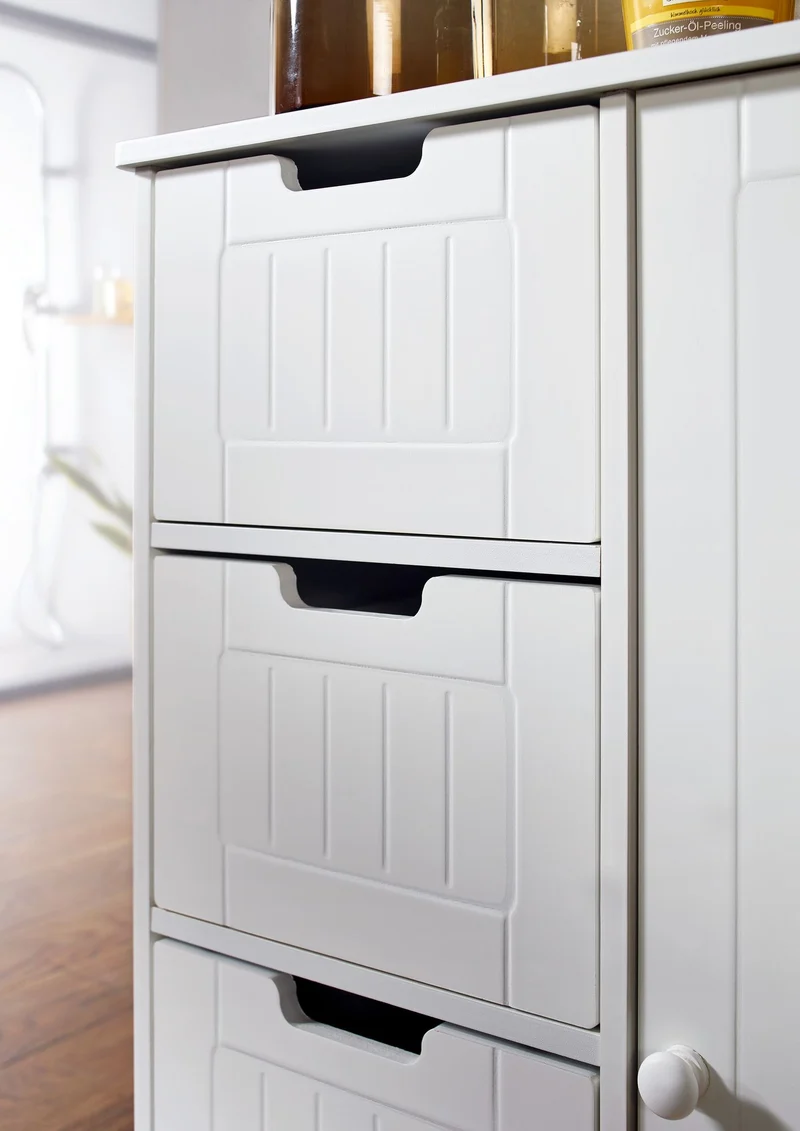 Badschrank Landhaus MDF 56x83x30cm weiß 4 Schubladen 1 Tür