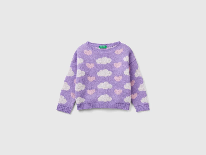 Jacquard-Pulli mit Herzen und Wolken