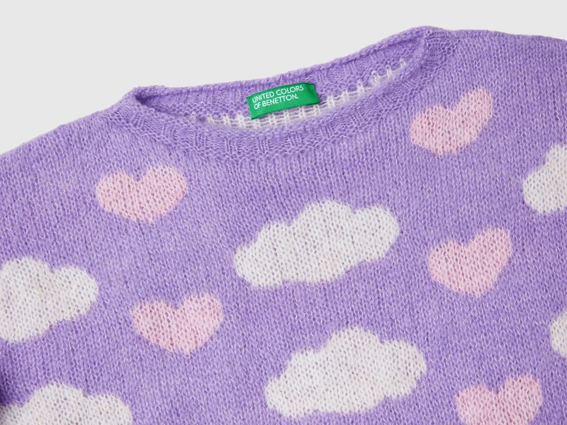 Jacquard-Pulli mit Herzen und Wolken