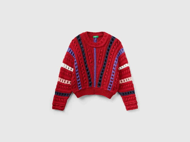 Pullover mit Flechtmuster und Lochmuster