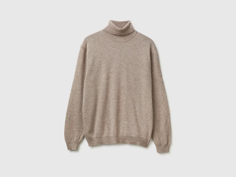 Taubengrauer melierter Rollkragenpullover aus reiner Merinowolle